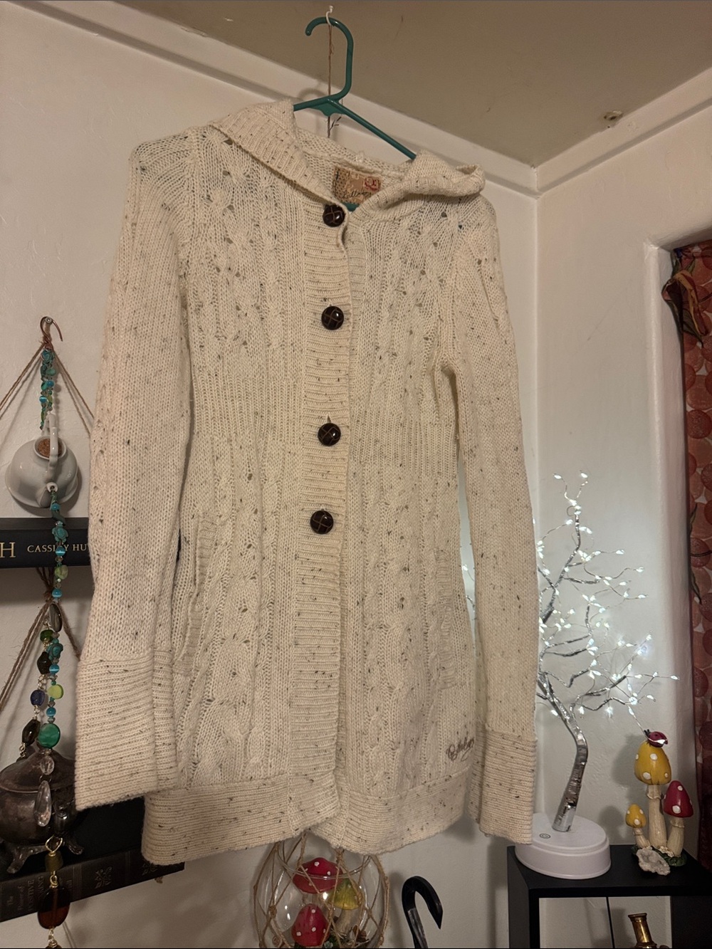 Billabong Cream Cable Knit Hooded Cardigan